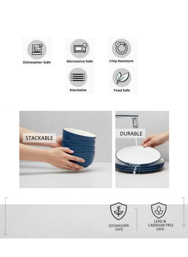 Feelings 12-Piece Stoneware Dinner Set includes 4 x 10.5" Dinner Plate , 4 x 8" Salad Plate , 4 x 6" Bowl, Serves 4, Blue/White - Image 2